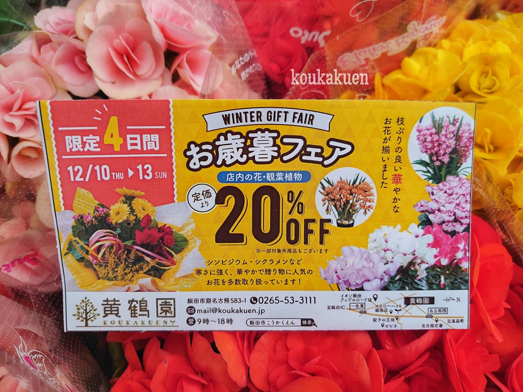 飯田市でお庭の事なら何でもお気軽にご相談。贈答用にシクラメンやシンピジウムも入荷中。この時季のお花ポインセチアもたくさん。